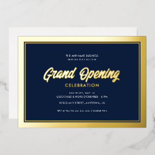 Gold Foil Calligraphy Blue Grand Opening Foil Invitation