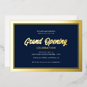 Gold Foil Calligraphy Blue Grand Opening Invitation