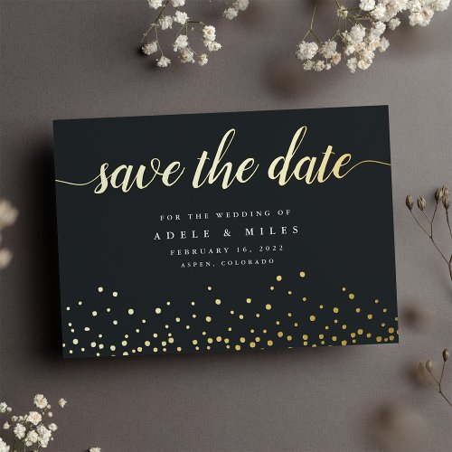 Gold Foil Calligraphy Confetti Save the Date Card