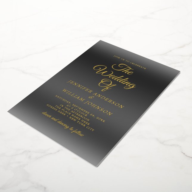 Gold Foil Calligraphy Elegant Simple Black Foil Invitation (Rotated)