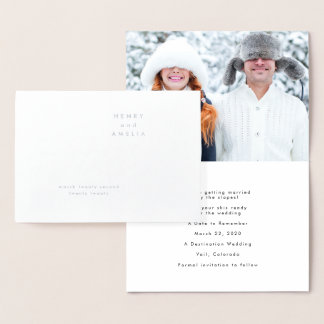 Gold Foil Calligraphy Floral Photo Save The Date Card