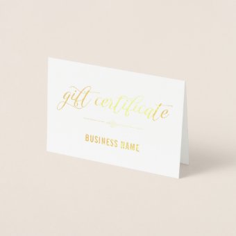 Gold Foil Calligraphy Gift Certificate Foil Card | Zazzle