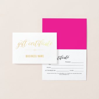 Gold Foil Calligraphy Gift Certificate Foil Card | Zazzle