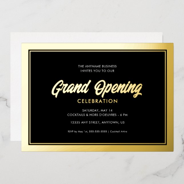 Gold Foil Calligraphy Grand Opening Foil Foil Invitation (Front/Back)