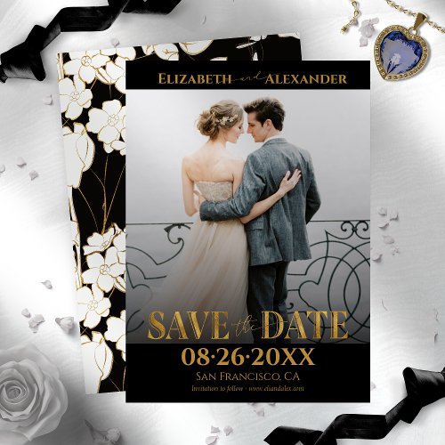 Gold Foil Calligraphy Photo Save the Date Invitation