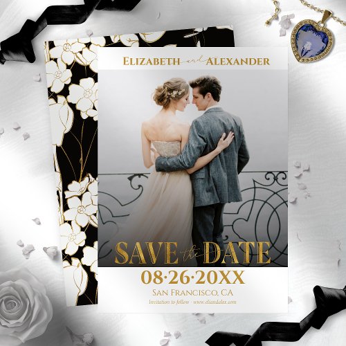 Gold Foil Calligraphy Photo Save the Date Invitation