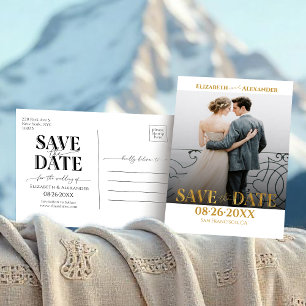 Gold Foil Calligraphy Photo Save the Date Postcard