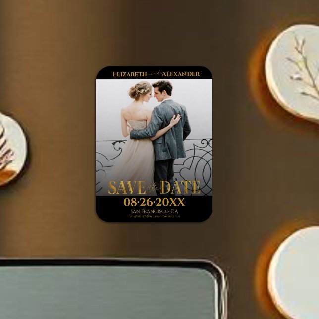 Gold Foil Calligraphy Save the Date Photo Magnet (Creator Uploaded)