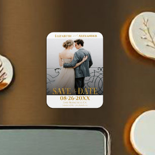 Gold Foil Calligraphy Save the Date Photo Magnet