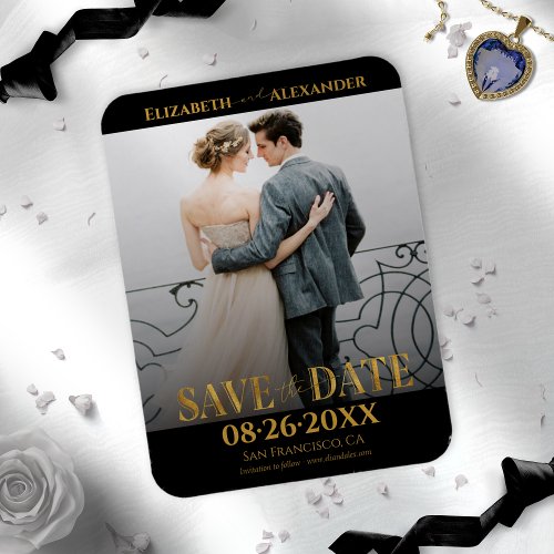 Gold Foil Calligraphy Save the Date Photo Magnet