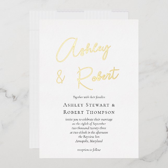 Gold Foil Calligraphy Script Modern Wedding Invitation (Envelope)