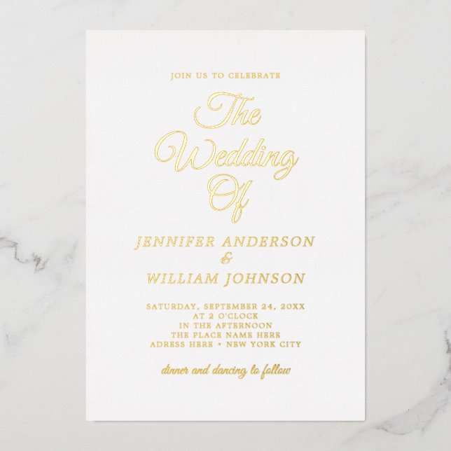 Gold Foil Calligraphy Simple Elegant White Foil In Foil Invitation (Front)