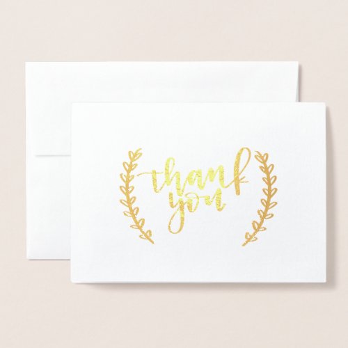 Gold Foil Calligraphy Thank You Card With Laurels