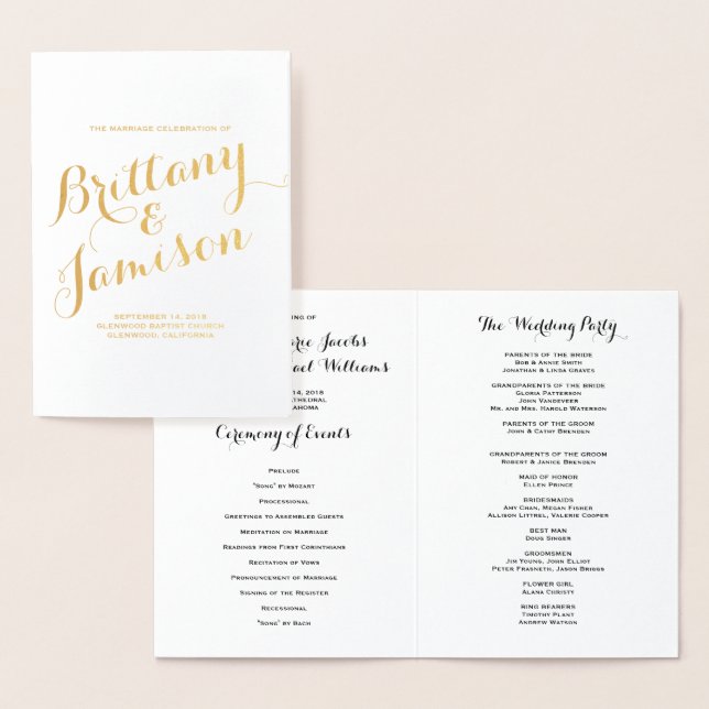 Gold Foil Calligraphy Typography Wedding Program (Display)