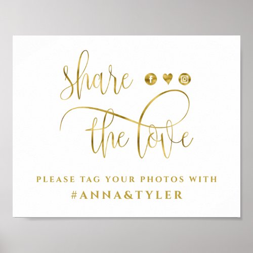 Gold Foil Calligraphy Wedding Hashtag Share Love Poster