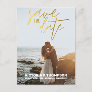 Gold Foil Calligraphy Wedding Personalized Announcement Postcard