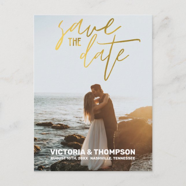 Gold Foil Calligraphy Wedding Personalized Announcement Postcard (Front)