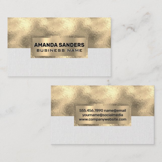 Gold Foil | Canvas White Texture Business Card (Front/Back)