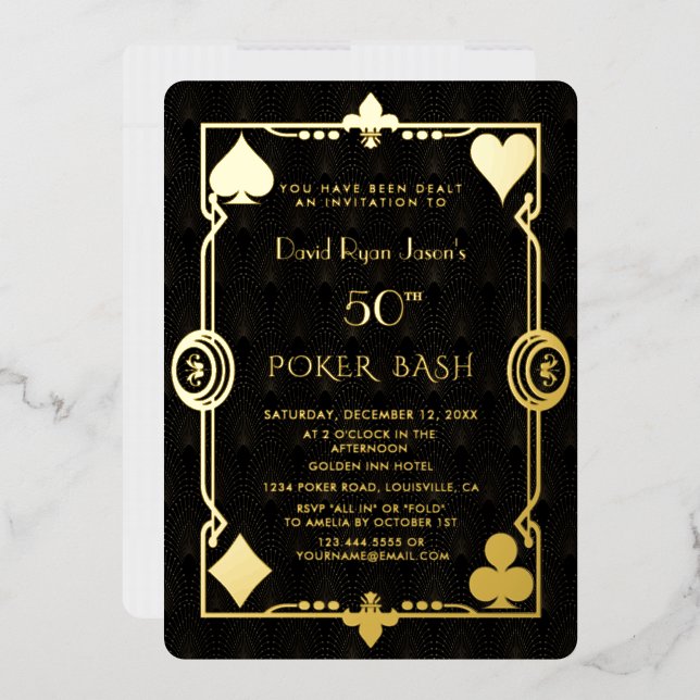 GOLD FOIL Casino Night Poker Bash Man Birthday Foil Invitation (Envelope)
