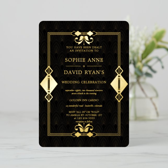GOLD FOIL Casino Royale Las Vegas Poker Wedding  Invitation (Standing Front)