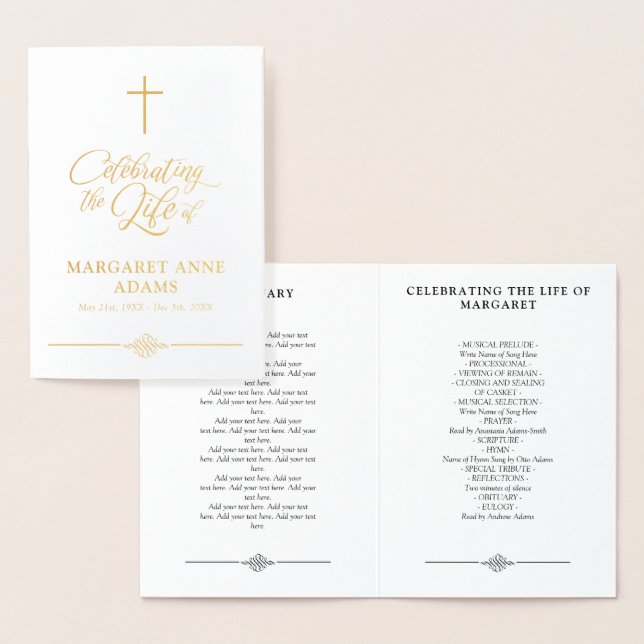 Gold Foil Celebration of Life Funeral Program (Display)