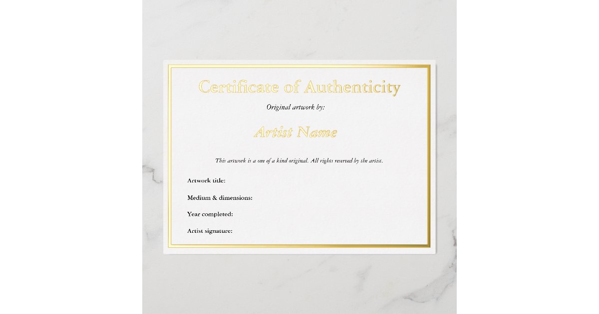Gold Foil Certificate of Authenticity for Art Foil Invitation Zazzle
