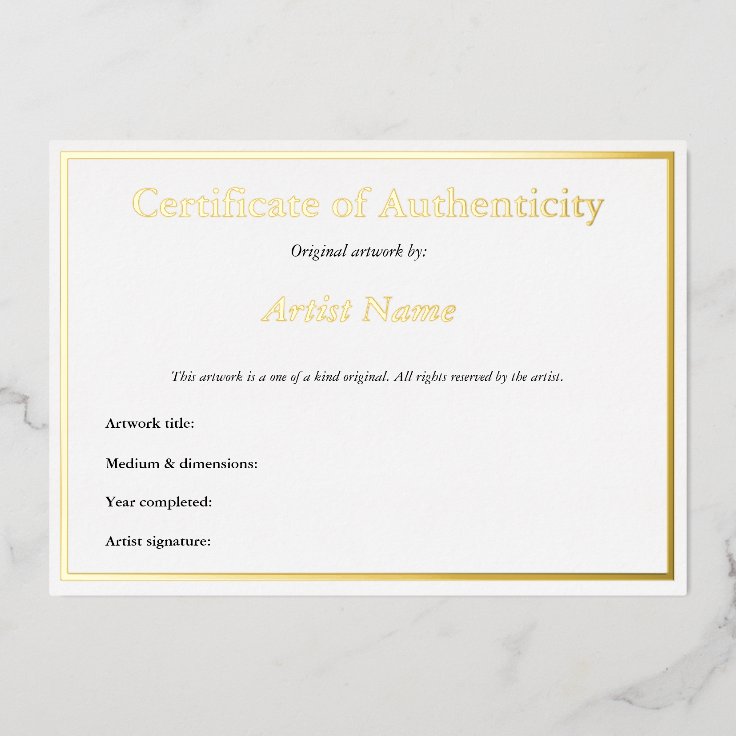 Gold Foil Certificate of Authenticity for Art Foil Invitation Zazzle