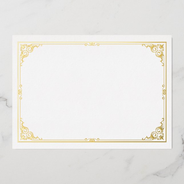 Gold Foil Certificate Page Border Frame Victorian  Invitation (Front)