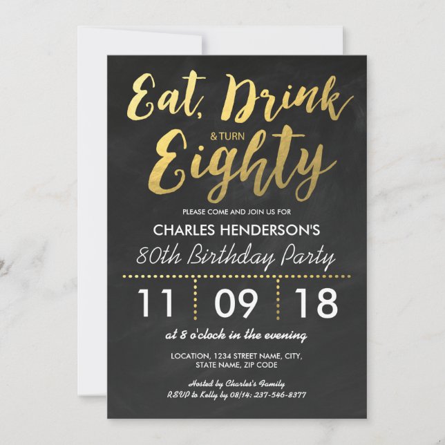 Gold Foil Chalkboard Eighty Birthday Party | 80TH Invitation (Front)