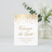 Gold Foil Change the Date Wedding Postponement Announcement Postcard (Standing Front)