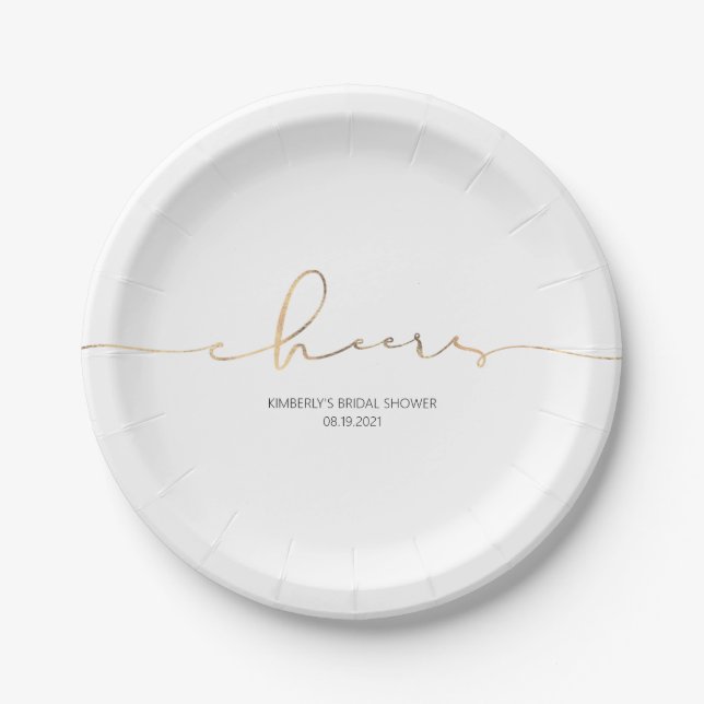 Gold Foil Cheers Elegant Modern Party Paper Plates (Front)
