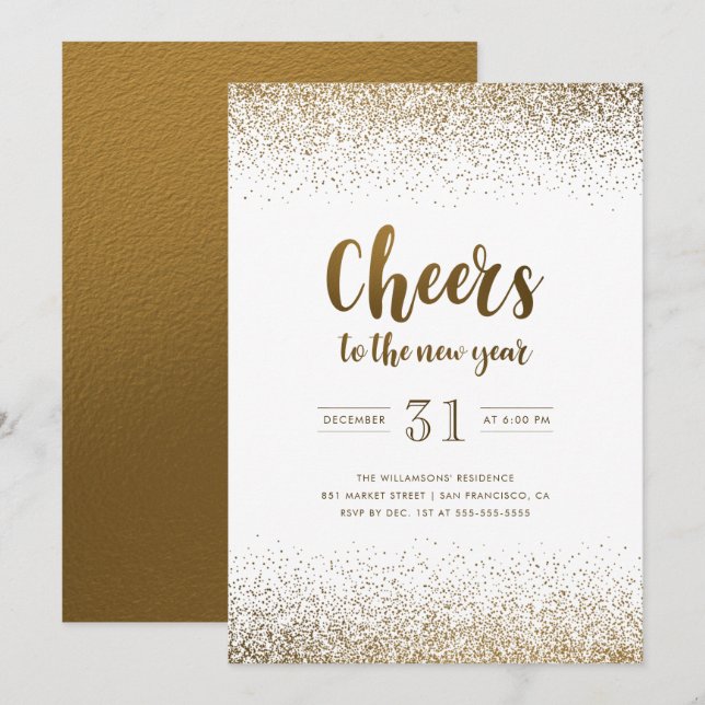 Gold Foil Cheers To The New Year Holiday Party Invitation (Front/Back)