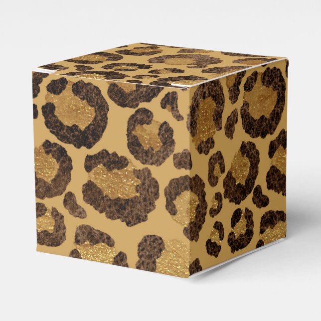 Gold Foil Cheetah Pattern Jungle Birthday Party Favor Boxes (Front Side)