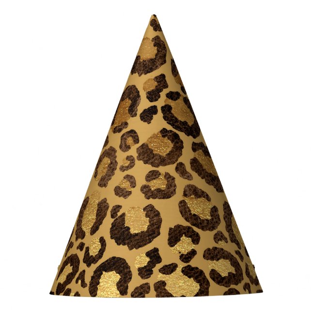 Gold Foil Cheetah Pattern Jungle Birthday Party Hat (Front)