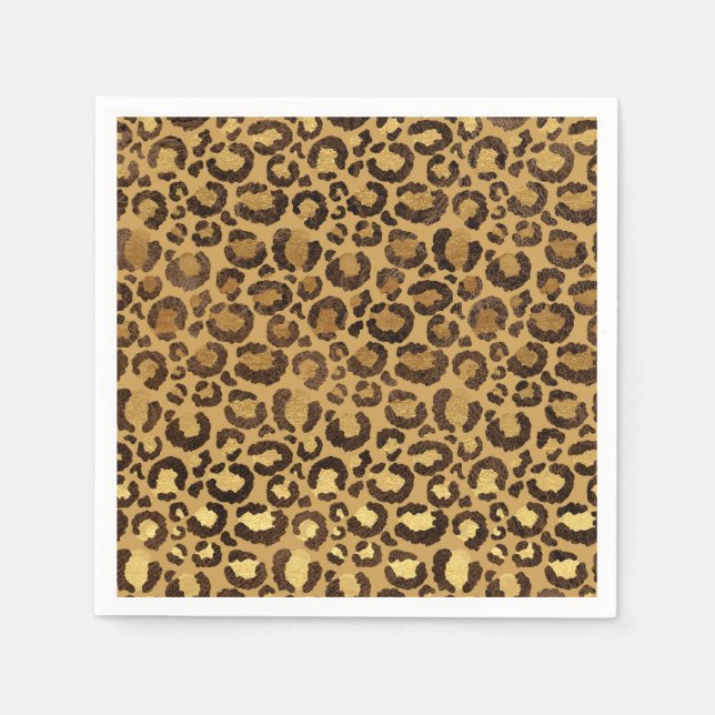 Gold Foil Cheetah Pattern Jungle Birthday Party Napkins (Front)