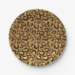 Gold Foil Cheetah Pattern Jungle Birthday Party Paper Plates