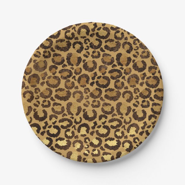 Gold Foil Cheetah Pattern Jungle Birthday Party Paper Plates (Front)