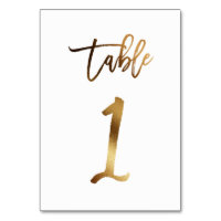 Gold foil chic wedding table number | Table 1