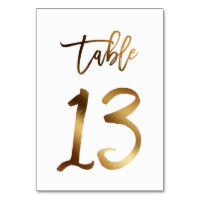 Gold foil chic wedding table number | Table 13