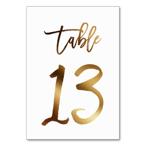 Gold foil chic wedding table number  Table 13
