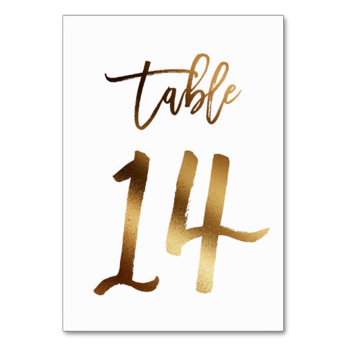 Gold foil chic wedding table number  Table 14