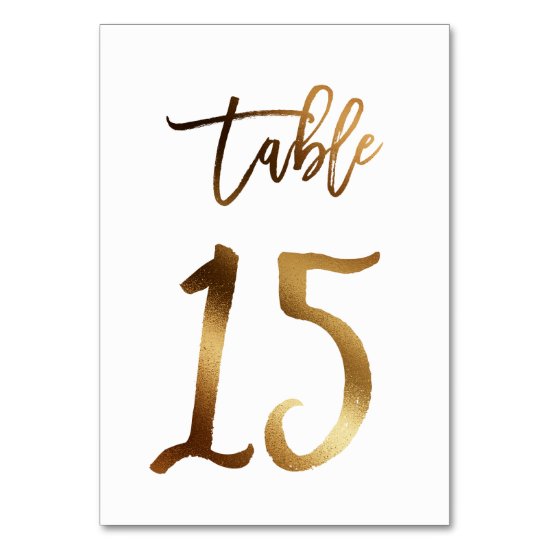 Gold foil chic wedding table number | Table 15