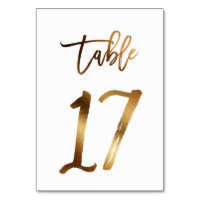 Gold foil chic wedding table number | Table 17