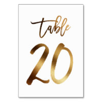 Gold foil chic wedding table number | Table 20