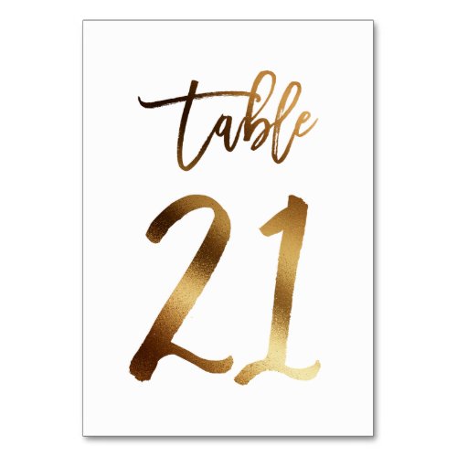 Gold foil chic wedding table number  Table 21