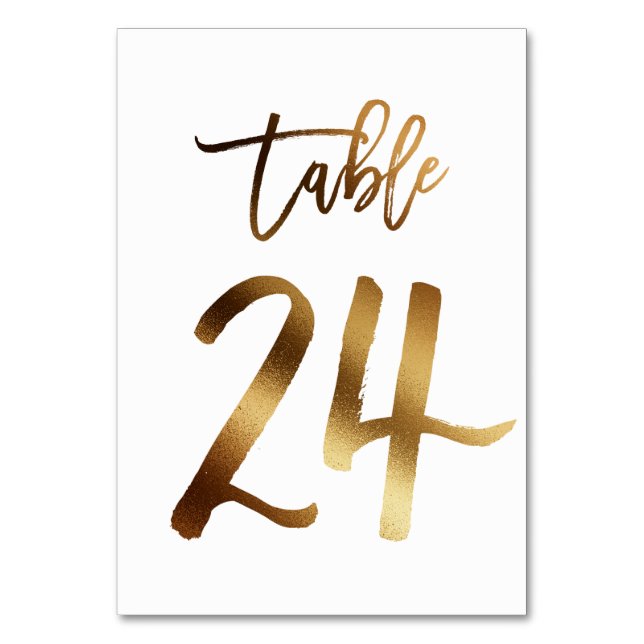Gold foil chic wedding table number | Table 24 (Front)