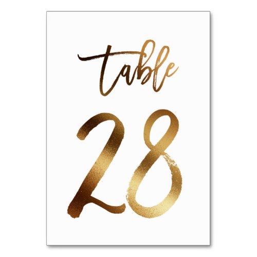 Gold foil chic wedding table number  Table 28