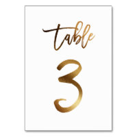 Gold foil chic wedding table number | Table 3