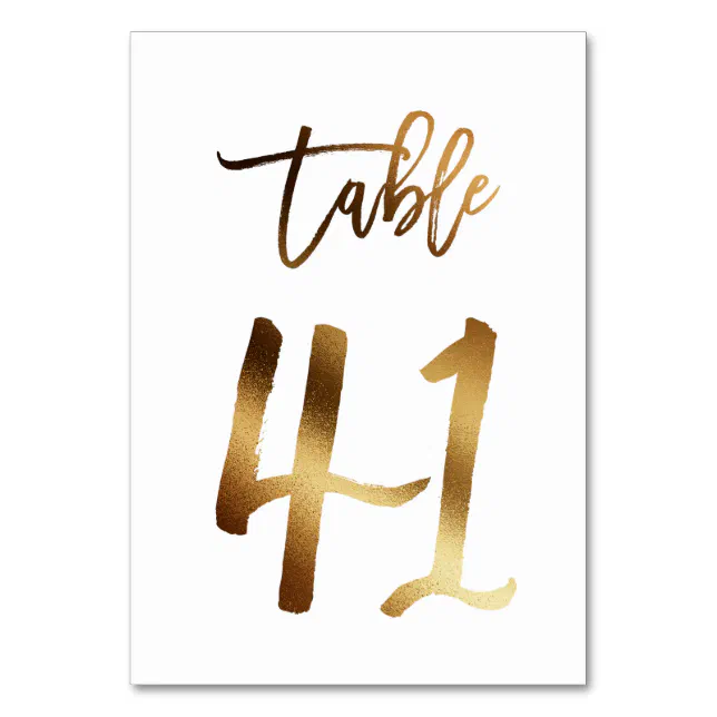 Gold foil chic wedding table number | Table 41 | Zazzle