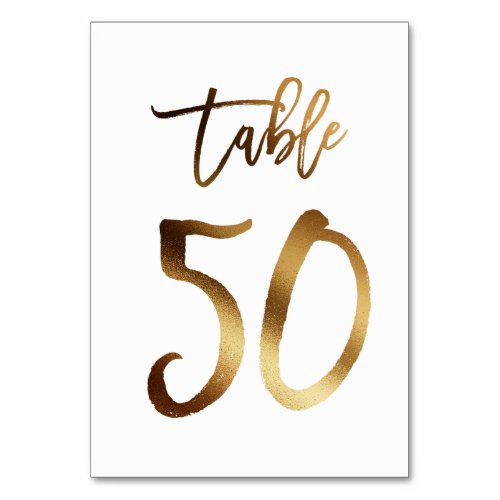 Gold foil chic wedding table number  Table 50